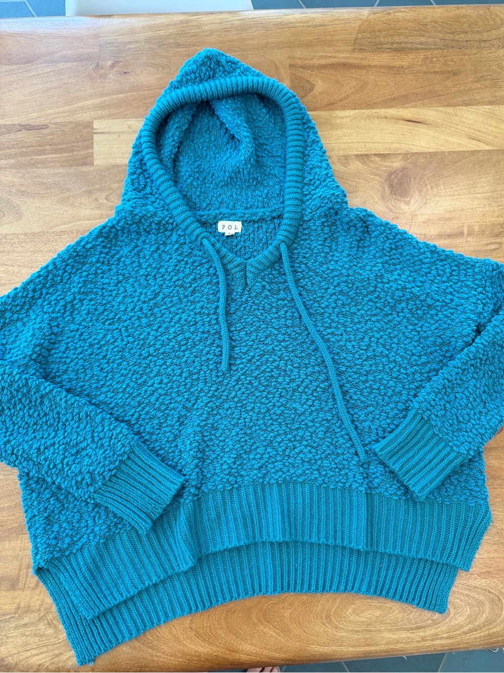 POL Teal Plush Sherpa Sweater Pullover Hoodie - Size Medium